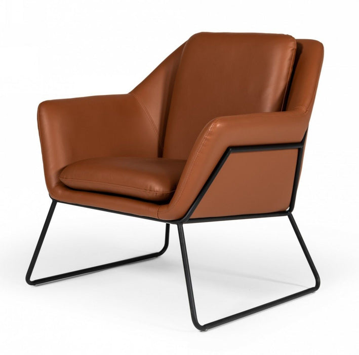 Industrial Eco Leather And Black Metal Chair - Brown
