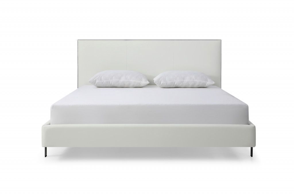 King Upholstered Faux Leather Bed With USB - White