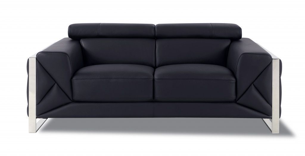 Loveseat - Black Color - Italian Leather And Chrome Solid