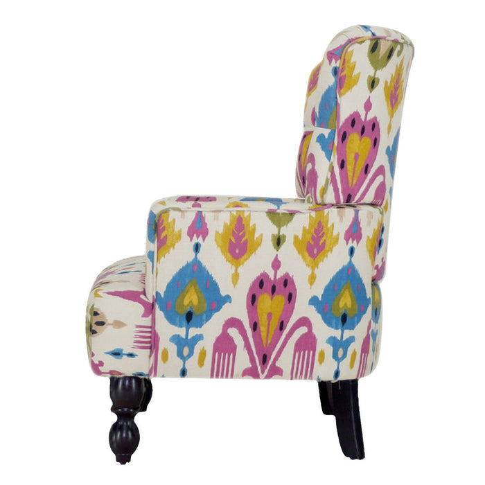 Polyester Blend Abstract Floral Arm Chair 28" - Pink Lemongrass And Brown