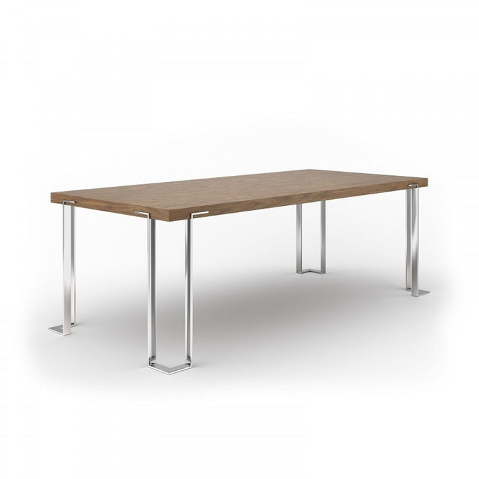 Rectangular Manufactured Wood And Stainless Steel Dining Table 95" - Walnut And Chrome