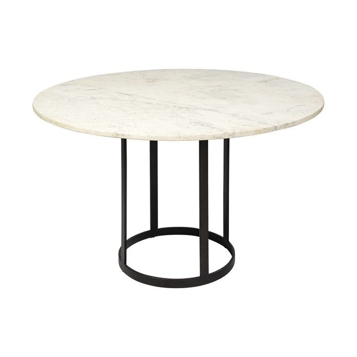 Round  Marble Top With Black Metal Base Dining Table 48"  - White