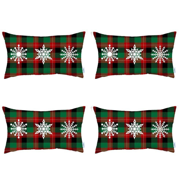 Christmas Snowflake Trio Plaid Lumbar Throw Pillows (Set of 4) - Multicolor