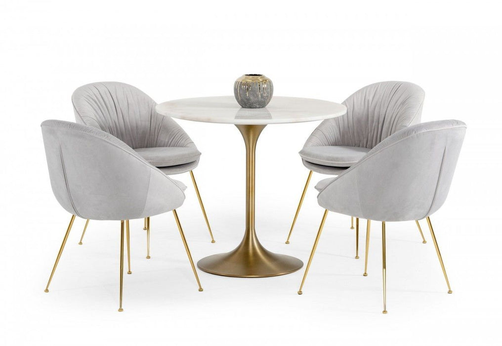 Rounded Marble And Metal Dining Table 35" - White And Gold