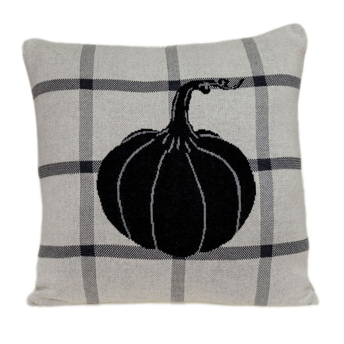 Plaid Pumpkin Throw Pillow - Grey
