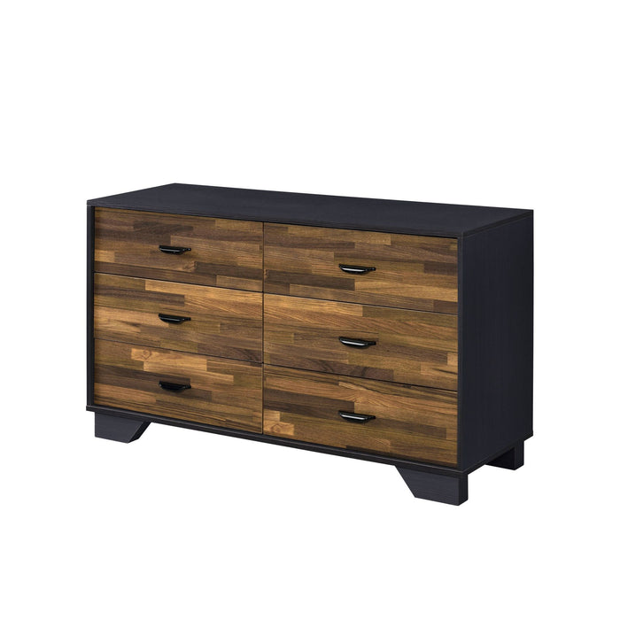 Manufactured Wood Six Drawer Double Dresser 47" - Walnut Black and Finish