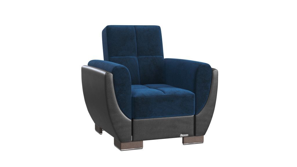 Microfiber And Brown Tufted Convertible Chair 36" - Roayl Blue