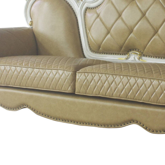 Sofa With Five Toss Pillows 93" - Butterscotch Faux Leather And Pearl
