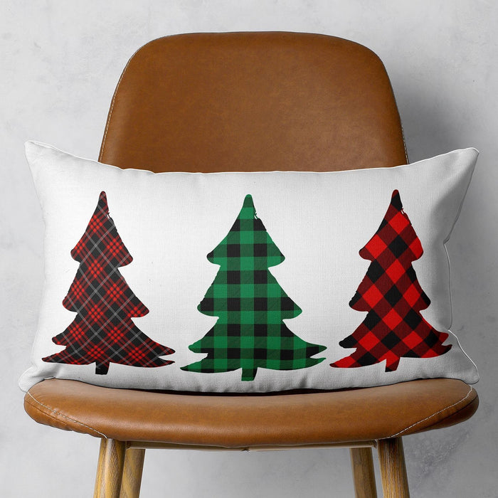 Christmas Tree Trio Plaid Lumbar Pillow Cover - Multicolor