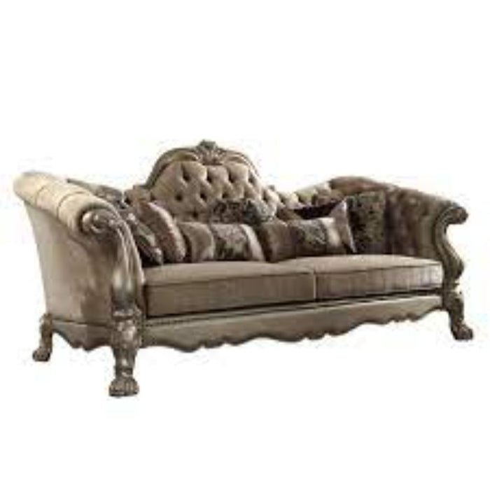 Sofa With Seven Toss Pillows 96" - Bone Polyurethane, Velvet And Gold