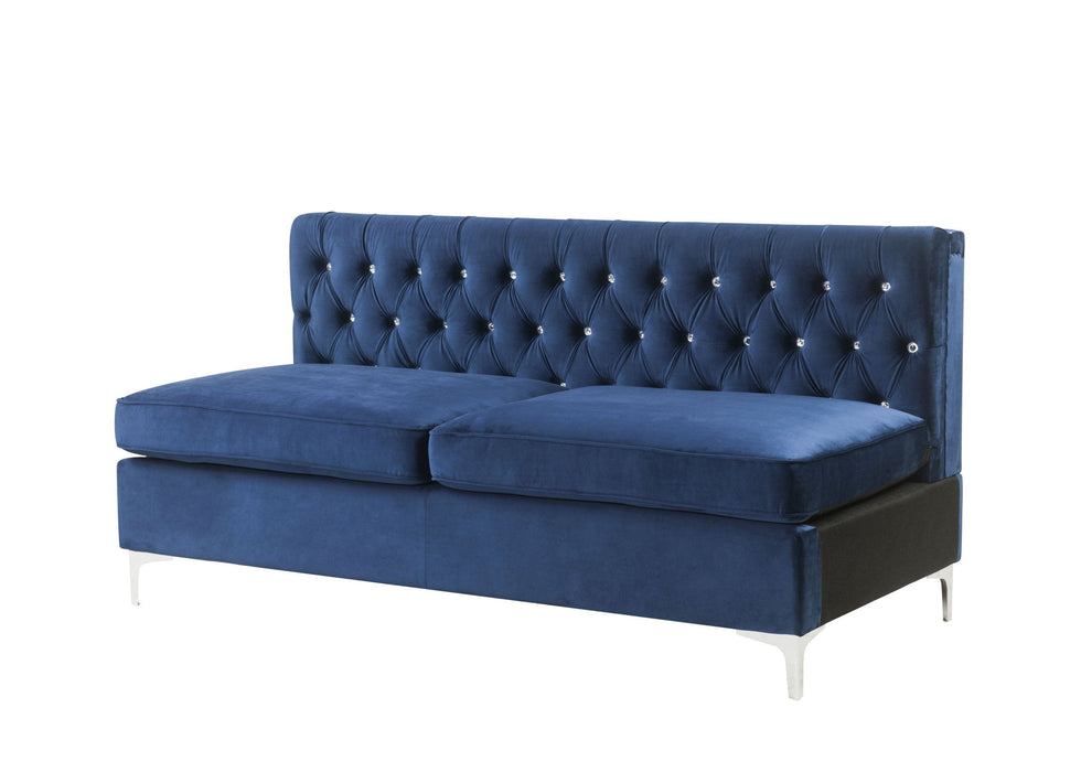 Sofa With Two Toss Pillows 69" - Blue Velvet And Silver