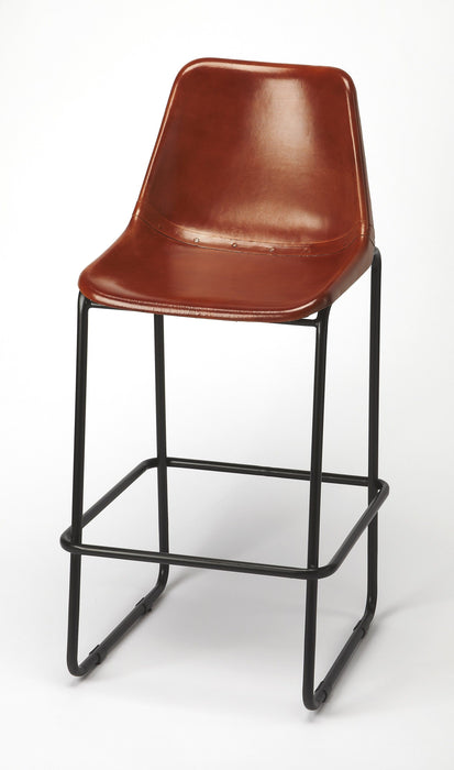 Leather And Iron Bar Stool - Dark Brown