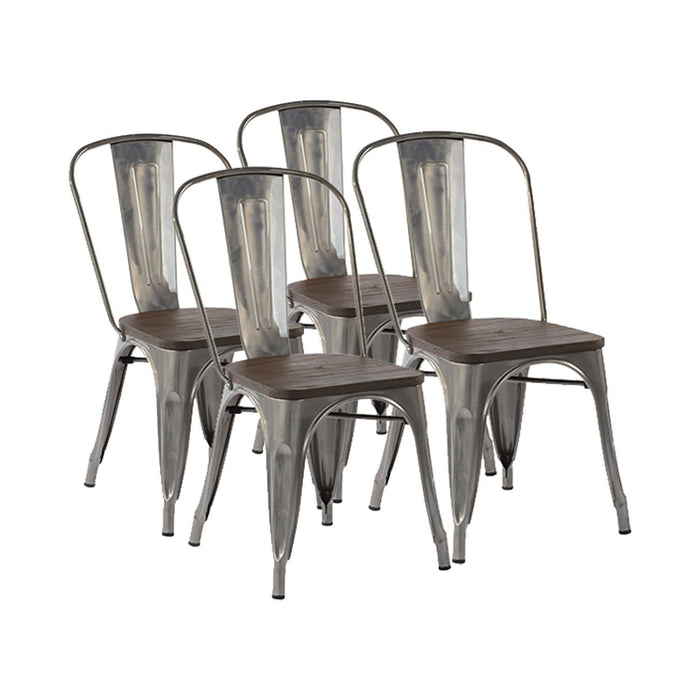 Wood and Metal Slat Back Dining Chairs (Set of 4) - Silver and Brown