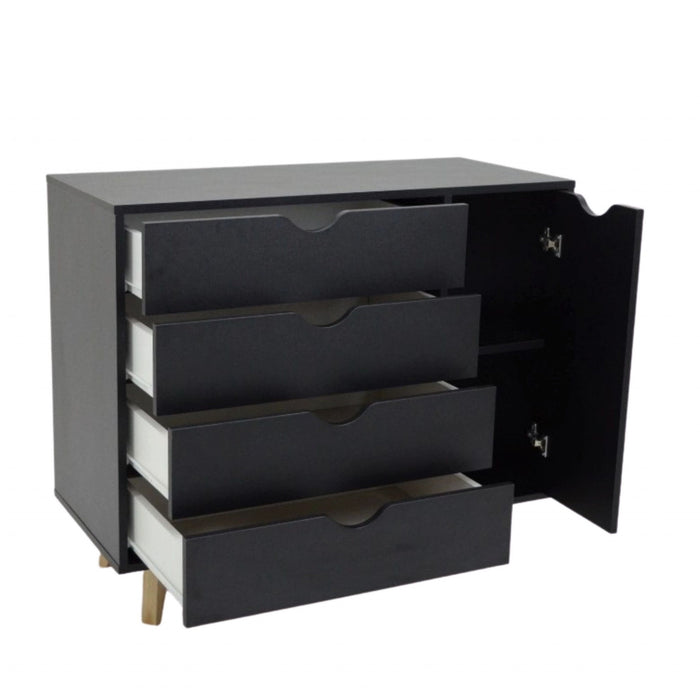 Solid Wood Four Drawer Combo Dresser 35" - Black