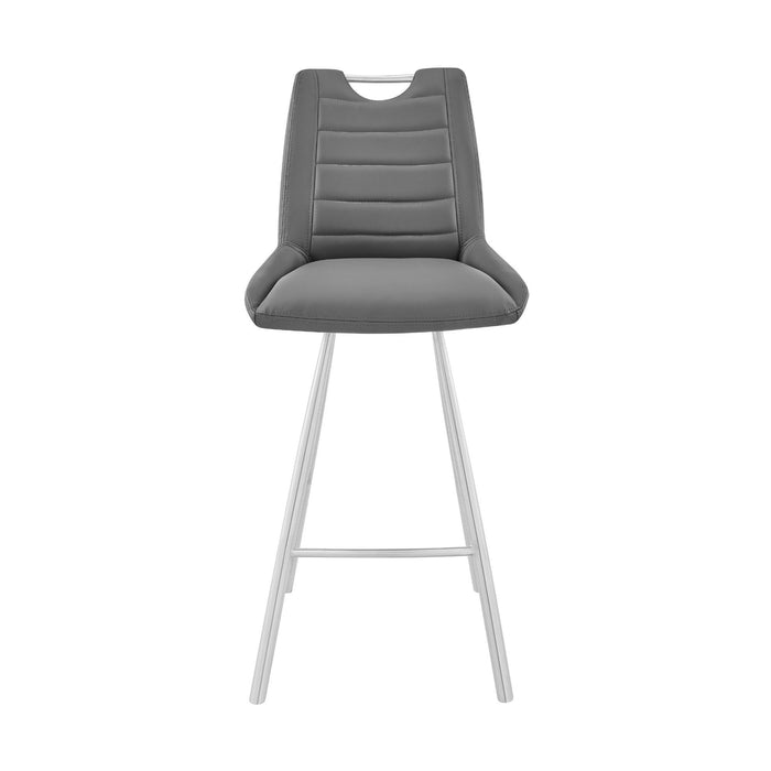 Faux Leather and Brushed Stainless Steel Bar Stool 30" - Gray