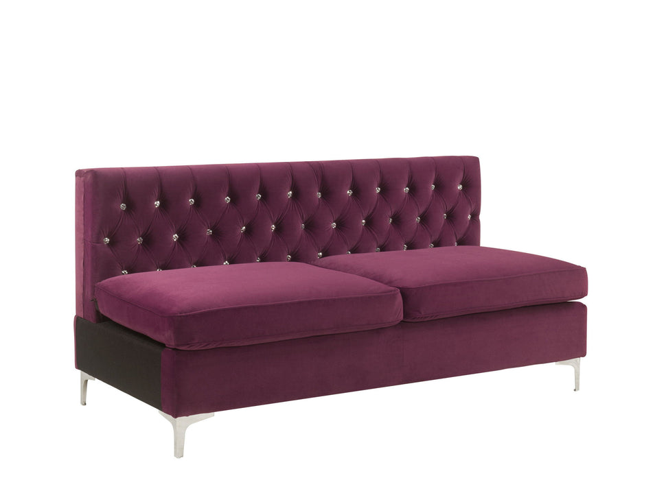 Sofa With Two Toss Pillows 69" - Burgundy Velvet And Silver