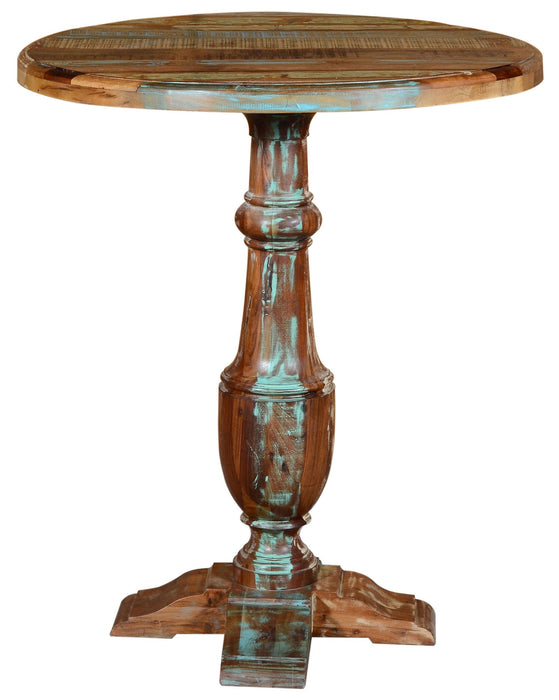 Distressed Wood Round Pedestal High Top Table 36" - Brown and Patina