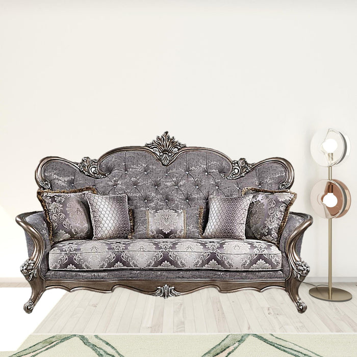 Sofa With Five Toss Pillows 90" - Fabric Cotton Blend And Bronze