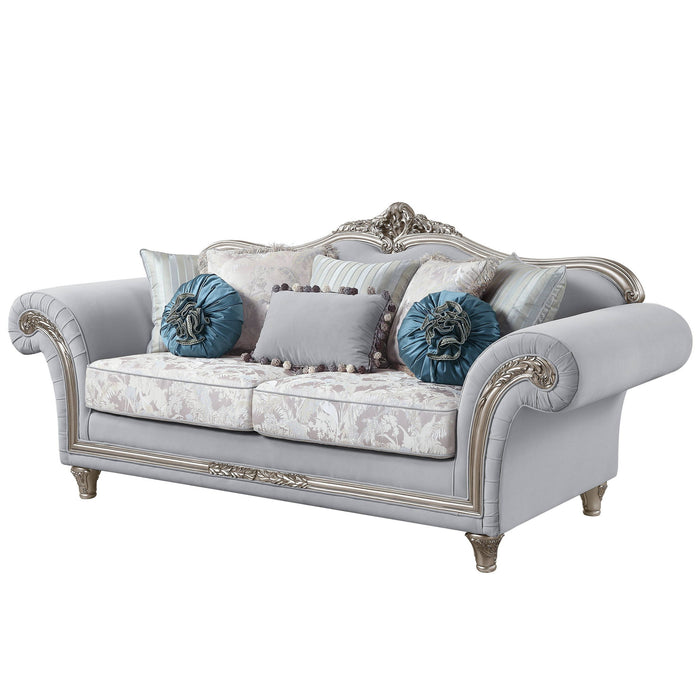 Sofa With Eight Toss Pillows 95" - Light Gray Linen And Platinum