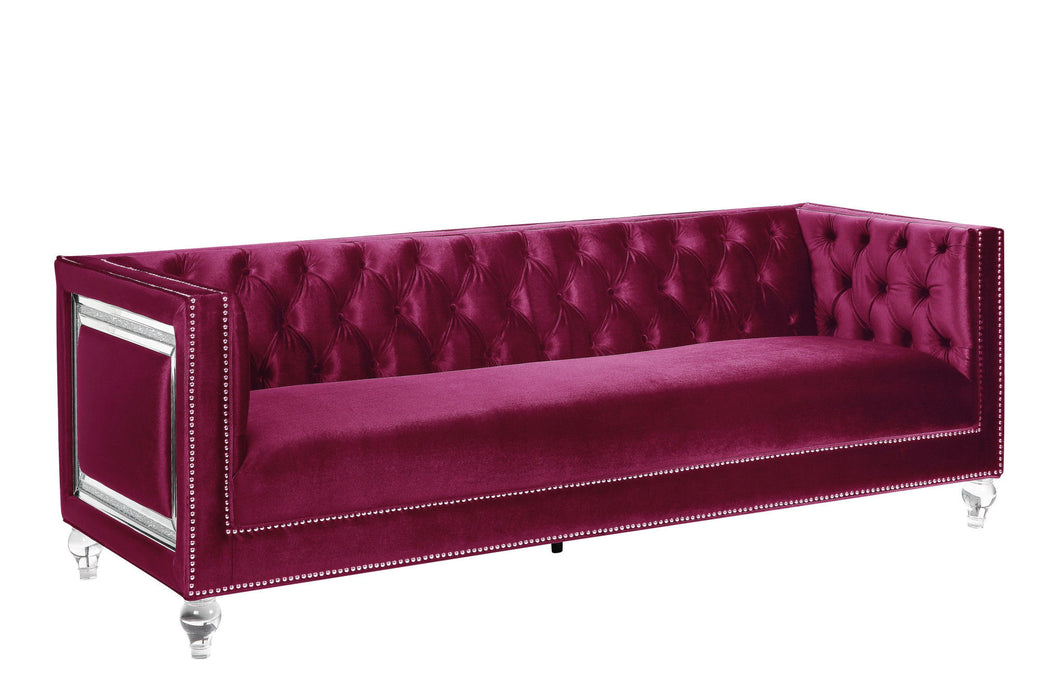Sofa With Two Toss Pillows 89" - Burgundy Velvet And Black