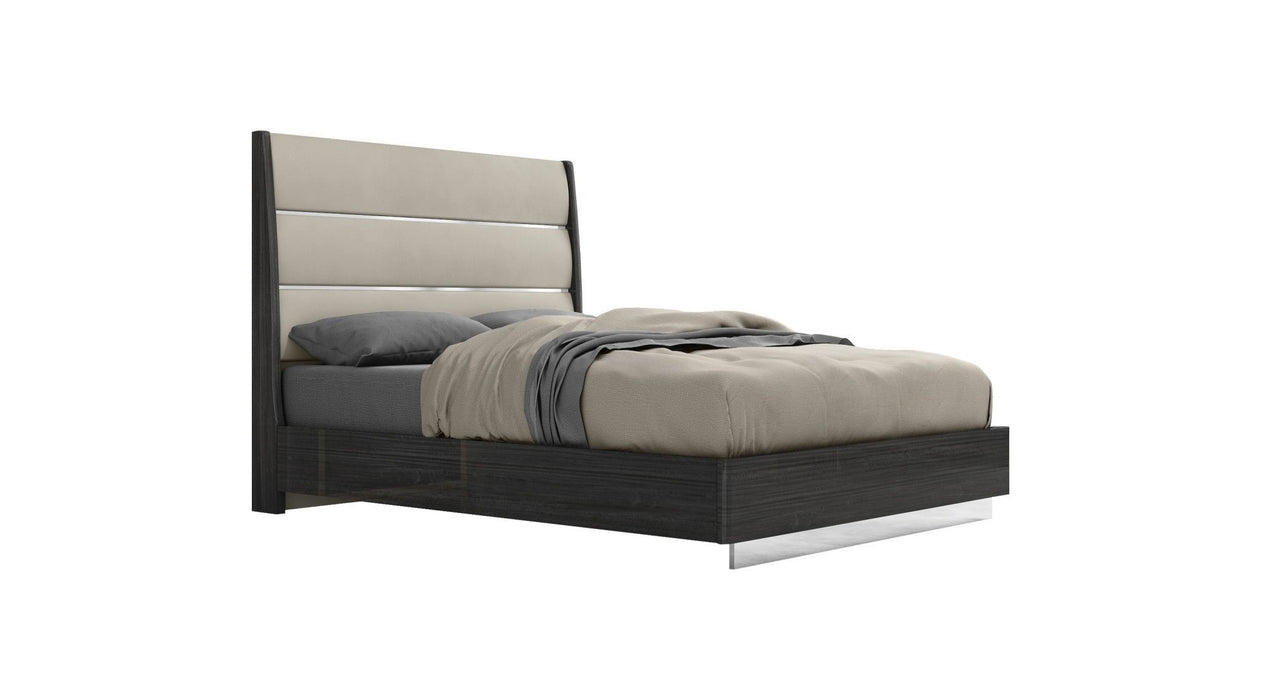 Queen High Gloss Bed Frame with Faux Leather Headboard - Dark Gray