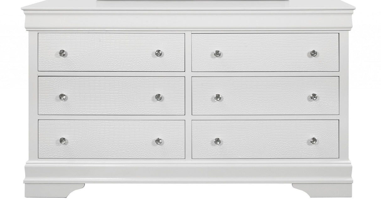 Solid Wood Six Drawer Double Dresser 58" - Metallic White