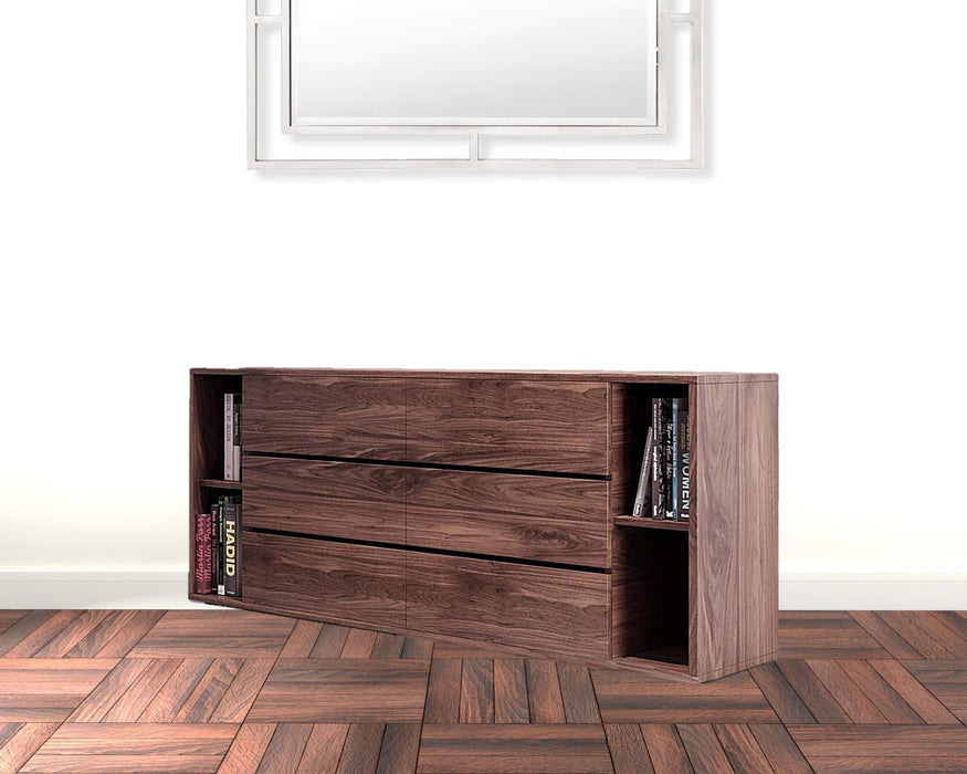 Solid Wood Six Drawer Double Dresser 63" - Walnut