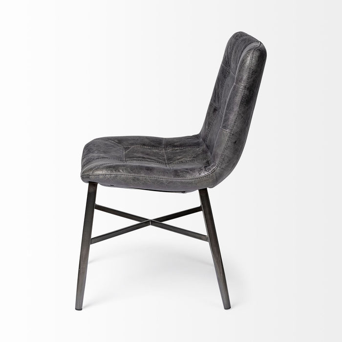 Black Leather Seat With Black Metal Frame Dining Chair