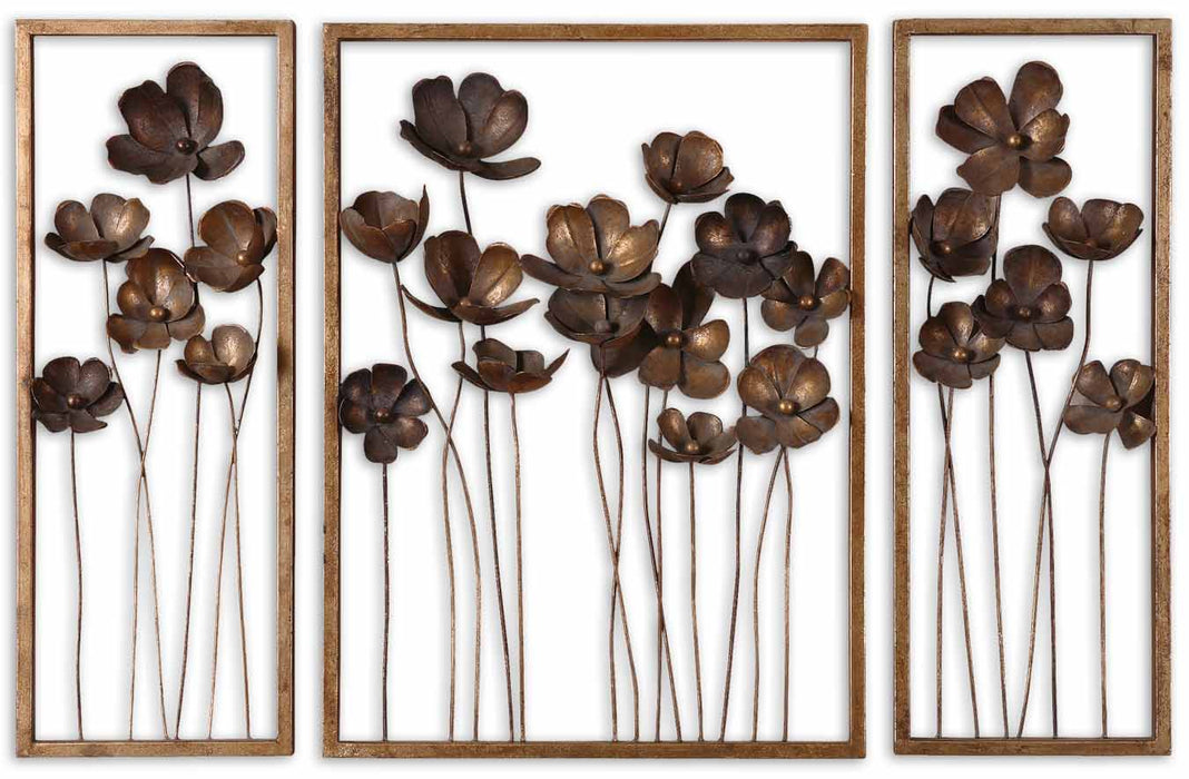 Metal Tulips - Wall Art (Set of 3) - Dark Brown