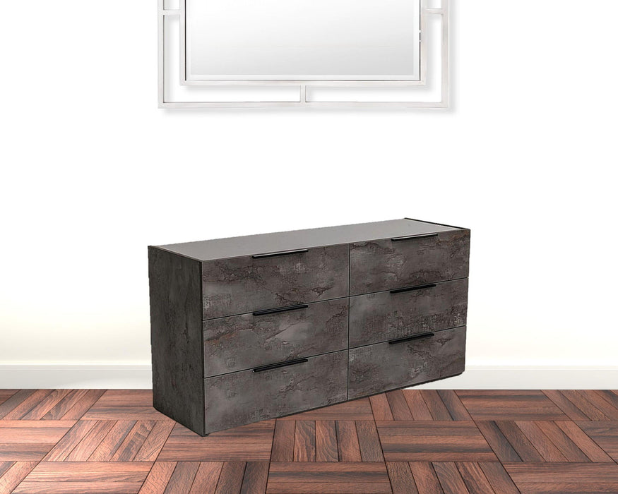 Faux Marble Solid Manufactured Wood Six Drawer Double Dresser 61" - Gray