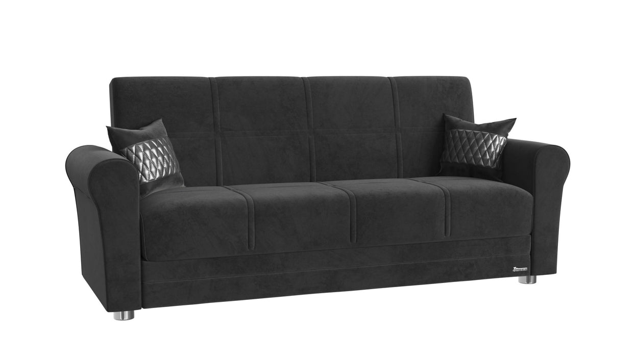 Microfiber And Silver Sleeper Sleeper Sofa With Two Toss Pillows 89" - Black