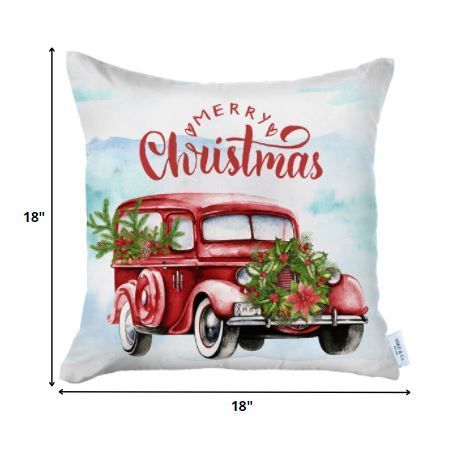 Merry Christmas Vintage Red Car Thow Pillow Cover - Multicolor