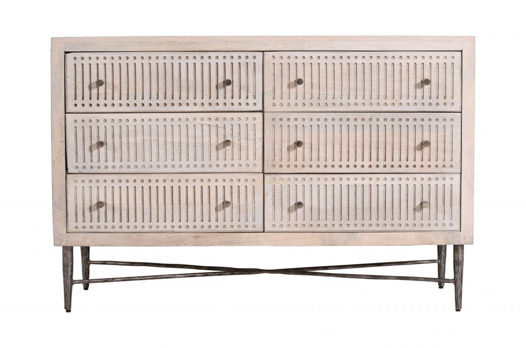 Solid Wood Six Drawer Double Dresser 48" - Brushed Ivory