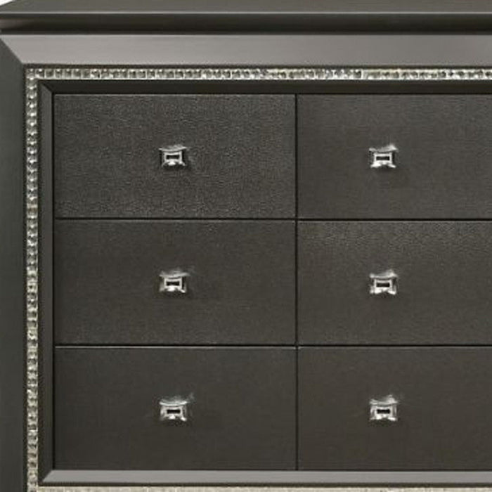 Solid Manufactured Wood Nine Drawer Triple Dresser 66" - Metallic Gray