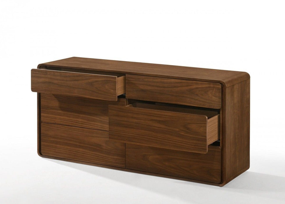 Solid Wood Six Drawer Double Dresser 59" - Walnut