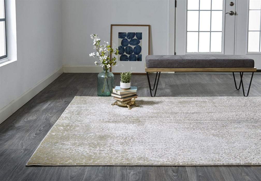 Abstract Area Rug - Ivory Gray And Gold - 12' X 15'