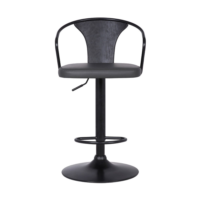 Faux Leather and Metal Base Adjustable Bar Stool - Gray