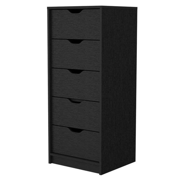 Manufactured Wood Five Drawer Narrow Dresser 18" - Black