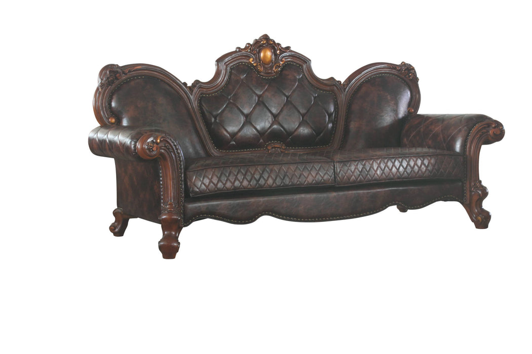 Faux Leather Sofa With Three Toss Pillows 93" - Dark Brown