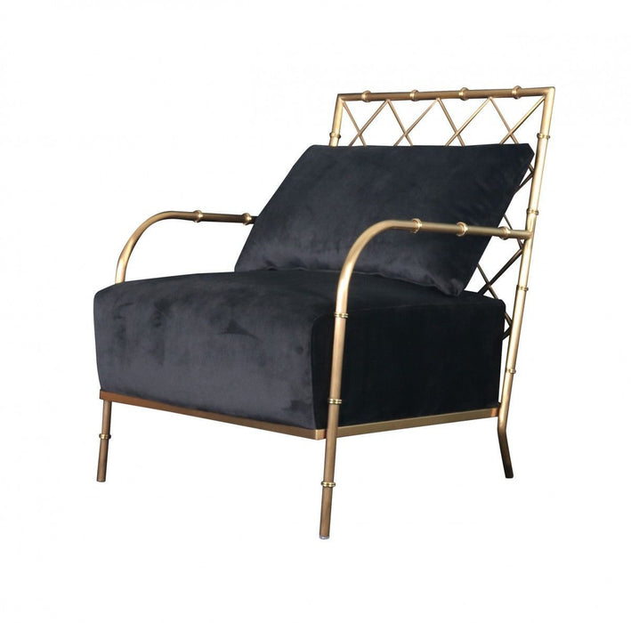 Velvet And Gold Solid Color Arm Chair 25" - Black