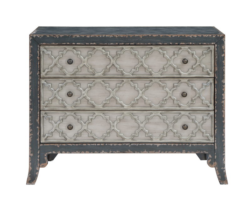Kailey Rustic Cottage Accent Chest With 3 Drawers - Blue Grey/White Rub-through