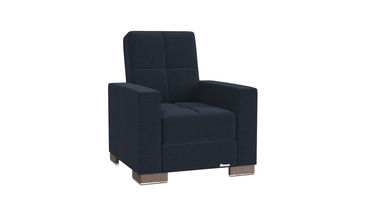 Fabric and Brown Tufted Convertible Chair 36" - Dark Blue