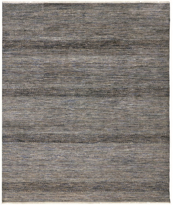 Striped Hand Knotted Area Rug - Gray Wool - 8' X 10'