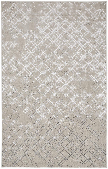 Abstract Area Rug - Silver Gray And White - 12' X 15'