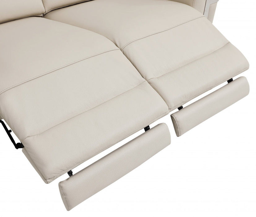 Reclining Loveseat - Beige - Italian Leather And Stainless