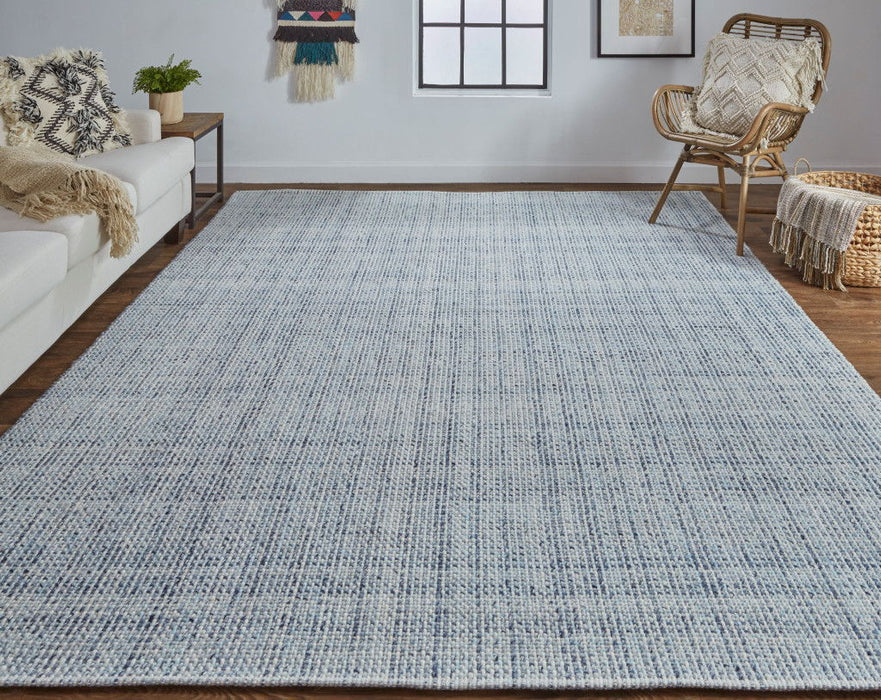 Wool Hand Woven Area Rug - Gray Ivory And Blue - 10' X 14'