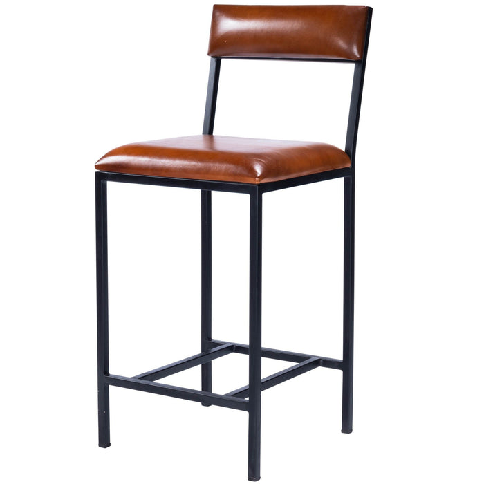 Classic Leather And Metal Counter Stool - Brown