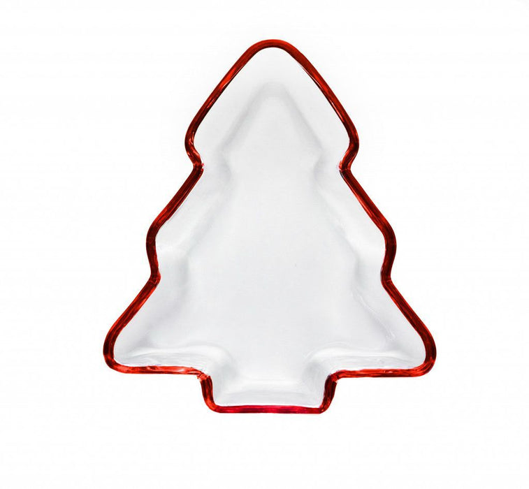 Christmas Tree Crystal Serving Tray - Clear And Red