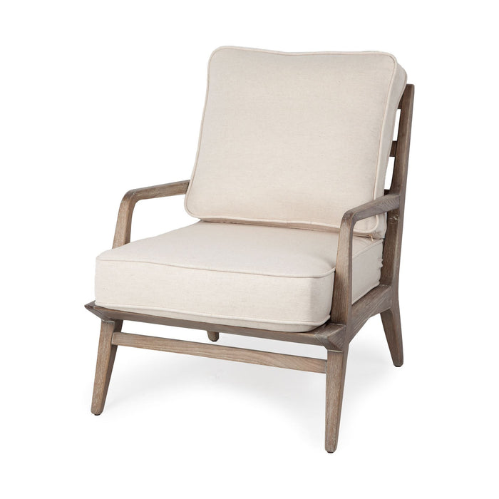Fabric Seat Accent Chair With Ash Wood Frame - Off White