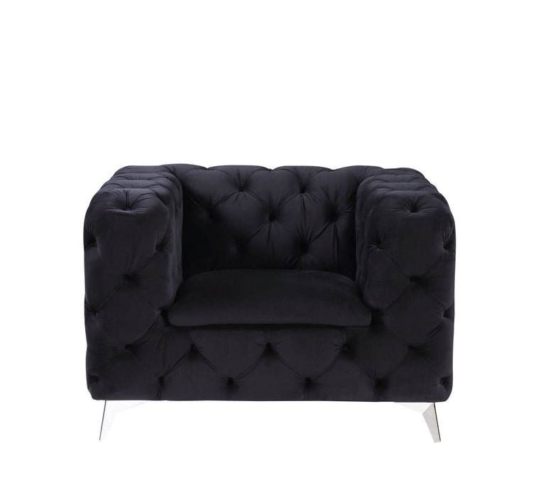 Velvet And Chrome Tufted Arm Chair 46" - Black